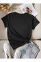 Women's Black Butterfly Daisy Printed Oversize T-Shirt - 2