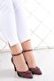 Kaylee Burgundy Satin Mesh Stoned Stiletto 9 Cm - 3