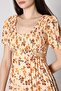 Women's Side Waist Low-cut Short Sleeve Patterned Mini Dress - 6
