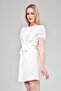 Women's Ecru Embroidered Belted Dress - 3