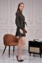 Khaki Plaid Waist Belted Dress - 3