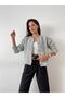 Women's Light Gray Crew Neck Gold Buttoned Teddy Plush Soft Knitwear Cardigan - 6