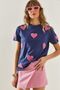 Women's Navy Blue Süzene Heart Embroidered Basic T-Shirt 60251208