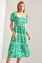Women's Green Waist-Cut Patterned Flared Dress 40881012 - 2