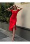 Women's Chest Draped Aerobin Fabric Slit Midi Dress - 2