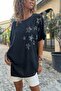 Women's Black Washed Linen Leaf Sequin Loose Blouse GK-RSD2022