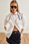 Women's Water White Palm Sequin Detailed Woven Shirt Gml- 19001225 - 6