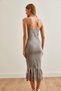 Women's Gray Sling Tassel Knitwear Dress Elb- 19002216 - 7
