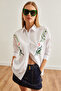 Women's Violet White Embroidery Detailed Oversize Woven Shirt Gml- 19001228 - 5