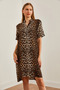 Women's Leopard Black Judge Collar Button Detailed Mini Woven Dress Elb-19002224 - 5