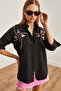 Women's Heart Black Palm Sequin Detailed Woven Shirt Gml- 19001225 - 5