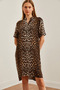 Women's Leopard Black Judge Collar Button Detailed Mini Woven Dress Elb-19002224 - 4
