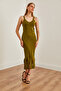 Women's Khaki Strap Tassel Knitwear Dress Elb- 19002216 - 4