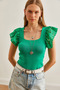 Women's Green Sleeveless Square Square neck Knit Blouse BLZ-19002699 - 5