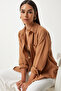 Women's Tan Oversize Linen Ayrobin Shirt Dd01222