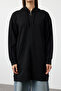 Black Hooded Zippered Basic Knitted Wide Fit Oversize Sweatshirt Cardigan TCTAW22TW0137 - 3