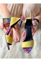 Eliza Yellow Suede and Snake Leather Detailed Strap Heel Shoes Sandals