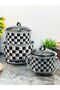 3-Piece Patterned Pot and Copper Set - Checkerboard Pattern, with Handles - 5