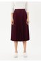 Plum Midi Length High Waist Pleated Skirt with Elastic Waistband - 3