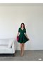 Women's Green Double Breasted Collar Short Sleeve Waist Belted A line Waist Belted Short Evening Dress - 3