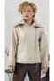 Women's Ecru Deep Pocket Detail Short Zippered Fur Crop Leather Jacket Coat - 2