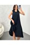V-Neck Zero Sleeve Black Midi Dress - Ayrobin 5964 - 3