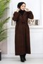 Front Tie Cashmere Coat Brown Mi̇h19169 - 4
