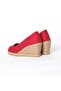 Authentic Handmade Open Toe Wedge Heel Red Linen Woven Shoes - 3