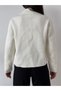 Women's Gold-Button Pocket-Detail Ecru Blazer/Tweed Cropped Cardigan - 6