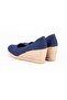 Authentic Handmade Open Toe Wedge Heel Heel Navy Linen Woven Shoes - 4