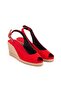 Authentic Handmade Open Toe Back Wedge Heel Red Linen Woven Espadrilles - 2
