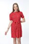 Women's Red Belted Patterned Dress - 2