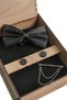 Black Bow Tie Honeycomb Cufflinks and Patterned Arrow Collar Pin Gift Set - Wooden Box - 2