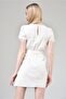 Women's Ecru Embroidered Belted Dress - 6