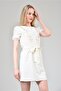 Women's Ecru Embroidered Belted Dress - 5