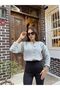 Women's Light Gray Crew Neck Gold Buttoned Teddy Plush Soft Knitwear Cardigan
