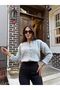 Women's Light Gray Crew Neck Gold Buttoned Teddy Plush Soft Knitwear Cardigan - 2