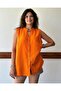 Orange Muslin Judge Collar Zero Sleeve Shirt