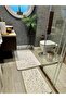 Glitter Bamboo Non-Slip Leather Base Dust Stain Resistant Set of 2 Toilet Bowl Bath Mat Set - 3