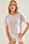 Women's Lilac Crew Neck Striped T-Shirt 60241002