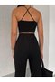 Black Linen High-Waist Relaxed Fit Women's Trousers with Hem Detail - 5