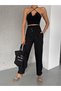 Black Linen High-Waist Relaxed Fit Women's Trousers with Hem Detail - 6