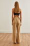 Women's Beige Elastic Waist Muslin Trousers with Pockets Pnt-19000279 - 8
