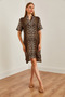 Women's Leopard Black Judge Collar Button Detailed Mini Woven Dress Elb-19002224 - 2