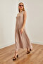 Women's Beige Striped Long Loose Dress Elb- 19001075 - 6