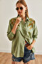 Leaf Mold Green Embroidered Oversize Women's Shirt - GML-19001228 - 4
