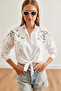 Women's Daisy White Embroidery Detail Oversize Woven Shirt Gml- 19001228 - 3