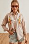 Women's Orange Floral Stone Embroidery Detail Oversize Woven Shirt Gml- 19001228 - 3