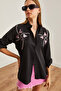 Women's Heart Black Palm Sequin Detailed Woven Shirt Gml- 19001225 - 6