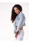 Light Blue Pocket Flap Crop Jacket